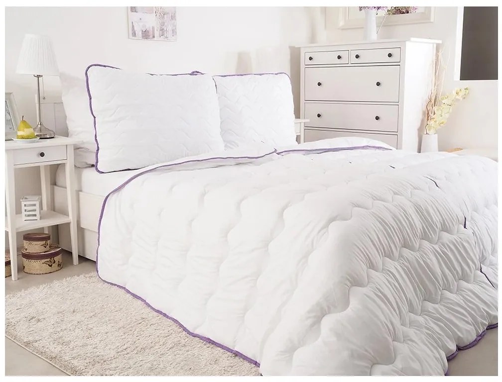 Celoročný paplón prešívaný 140x200 cm s vankúšom STELLA LEVANDUĽA 70x90 cm, biely