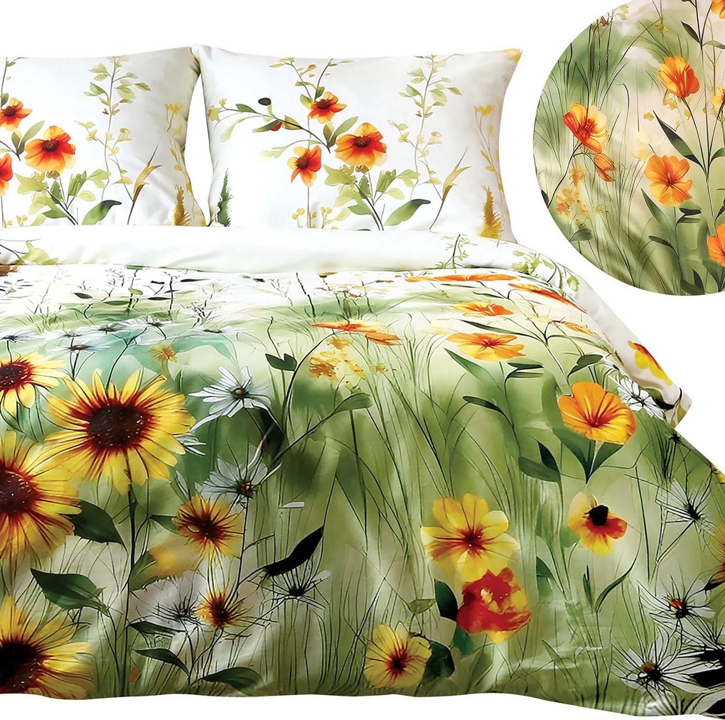 SATÉNOVÉ OBLIEČKY SATYNLOVE PREMIUM 200X220 CM, 2KS 70X80 CM KVETY