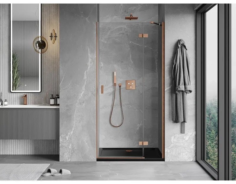 Mexen Mist-H, 1-krídlové sprchové dvere pravé 75 cm, číre sklo, medený matný profil, 8A5-075-000-65-00-P