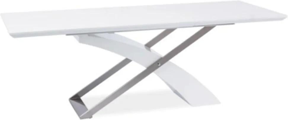 Jedálenský stôl, biela/biela extra vysoký lesk HG, KROS