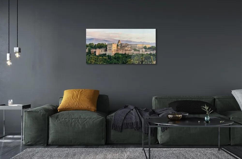 Sklenený obraz Španielsko Castle horský les 125x50 cm