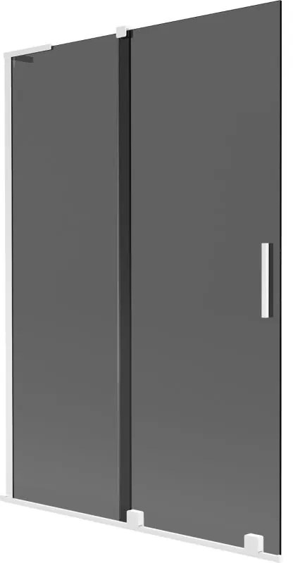 Mexen Velar L, 2-krídlová posuvná vaňová zástena 120 x 150 cm, 8mm šedé sklo, biela matná, 896-120-003-41-20
