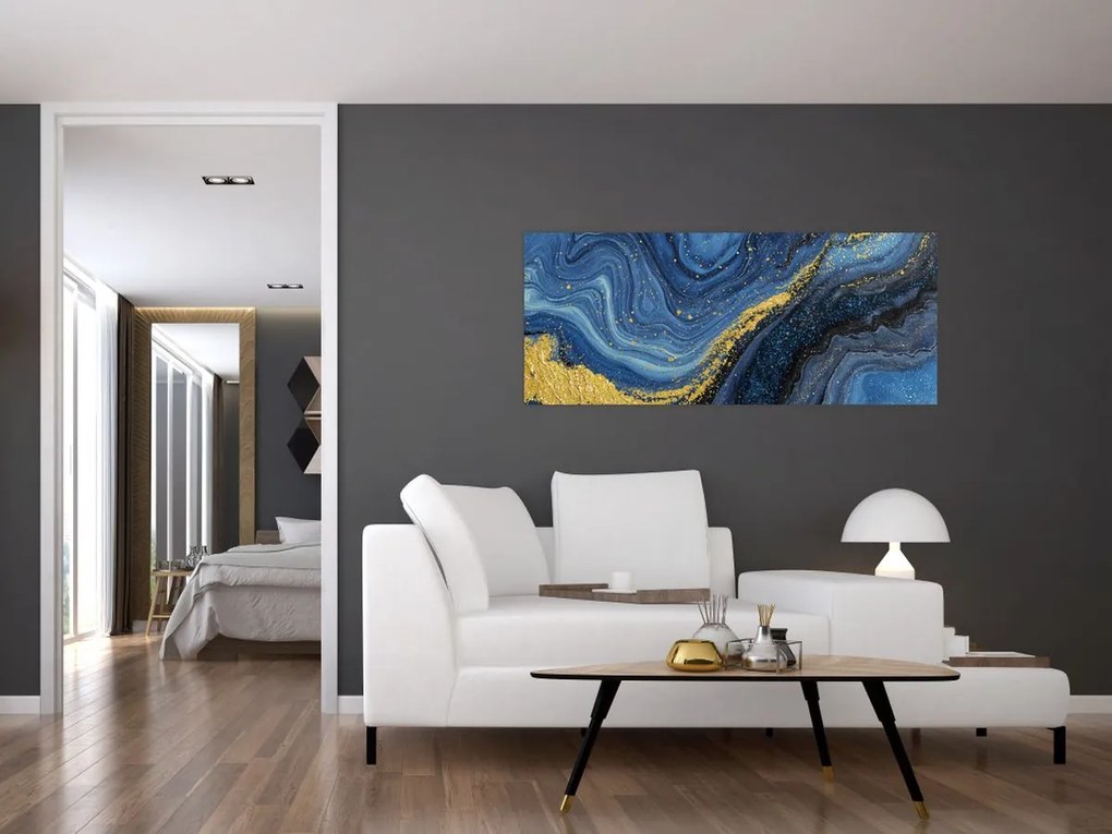Obraz - Modro-zlatá abstrakcia (120x50 cm)