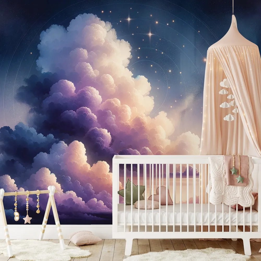 Tapeta hviezdne nebo nad oblačnou krajinou