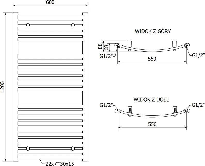 Mexen Helios, vykurovacie teleso 1200x600 mm, 664 W, antracitová, W103-1200-600-00-66