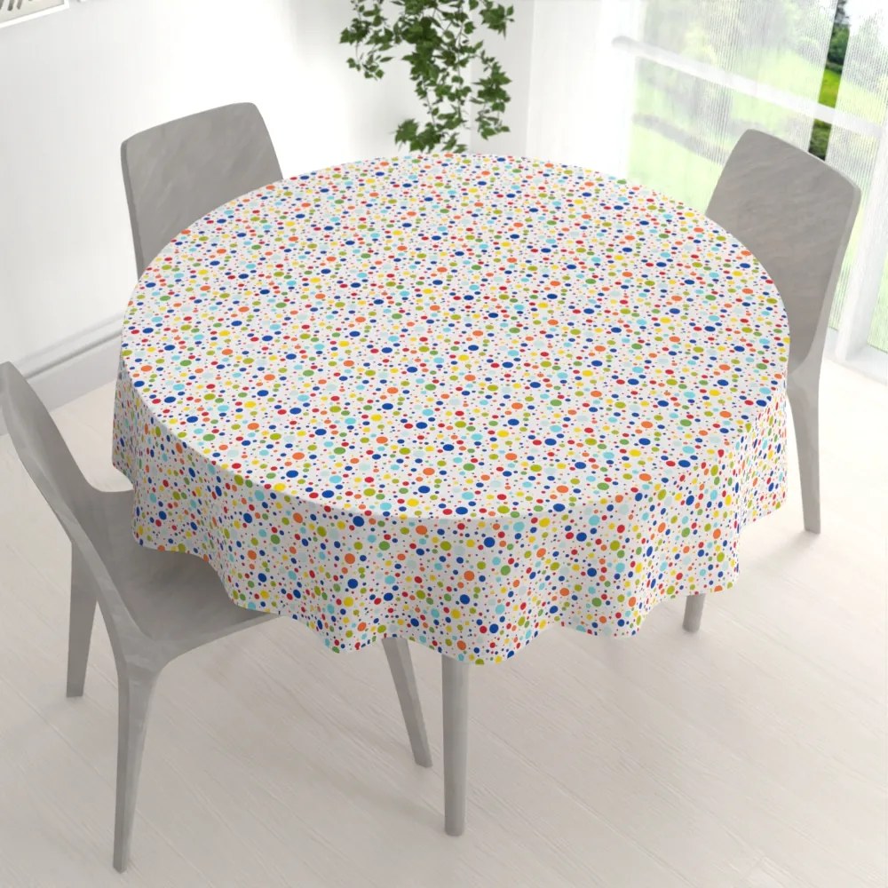 Biante Detský bavlnený okrúhly obrus Sandra SA-006 Farebné bodky na bielom Ø 110 cm