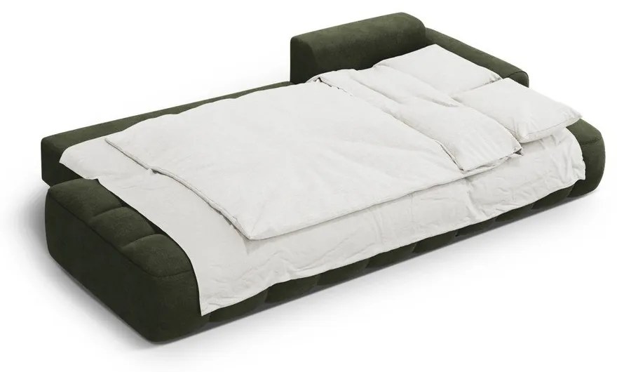 Zelená zamatová rozkladacia/s úložným priestorom rohová pohovka (pravý roh/s leňoškou) Linz – Cosmopolitan Design