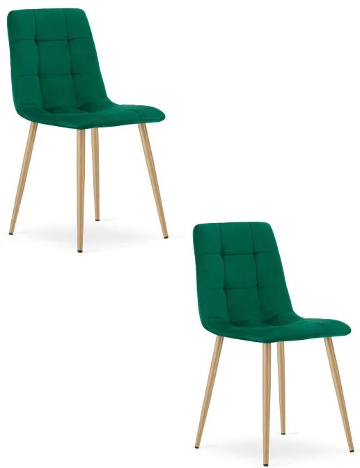 Set dvoch jedálenských stoličiek KARA zamatové, tmavozelené / hnedé nohy (2 ks)