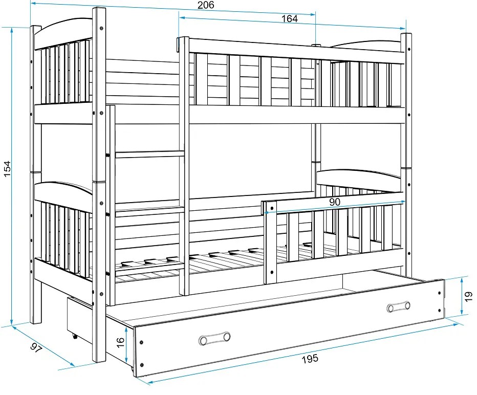 Interbeds Poschodová posteľ Kubus prírodná so šuplíkom 200cm x 90cm - zelená