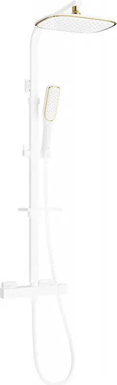 Mexen CQ49 stenová sprchová súprava s dažďovými tryskami a termostatickou batériou, biela/zlatá - 772504995-25