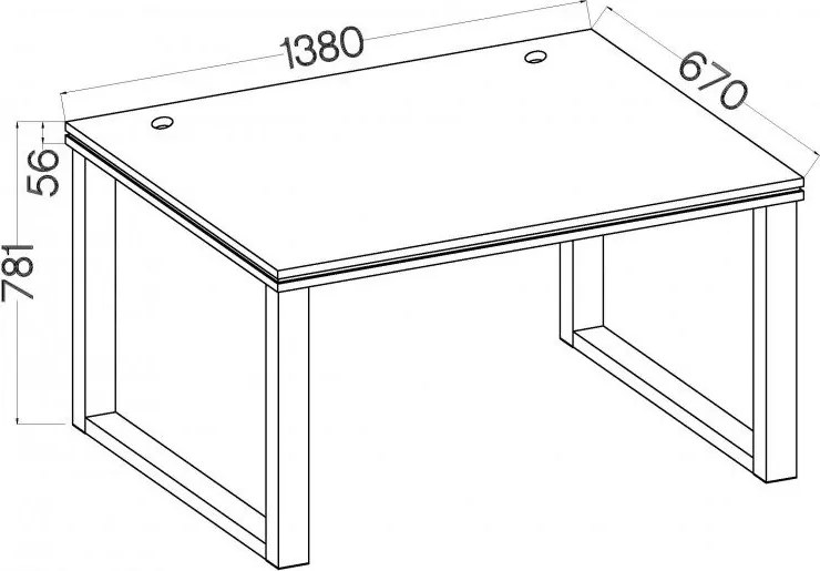 Písací stôl LUGANO 138 cm s hrubou doskou a kovovými nohami Farba: Dub artisan