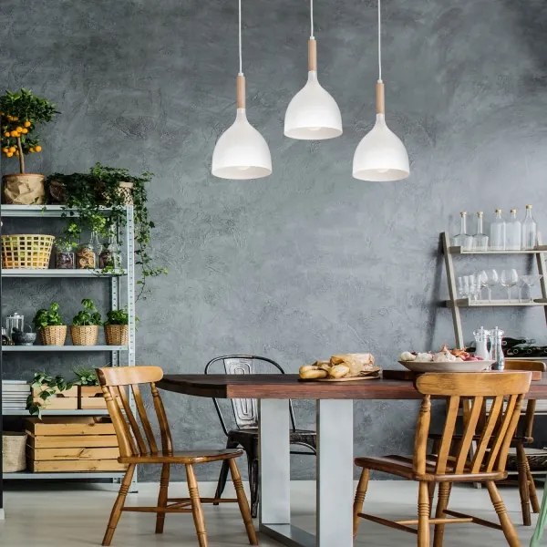 Luster na lanku NOAK WOOD 3xE27/15W/230V biela/buk