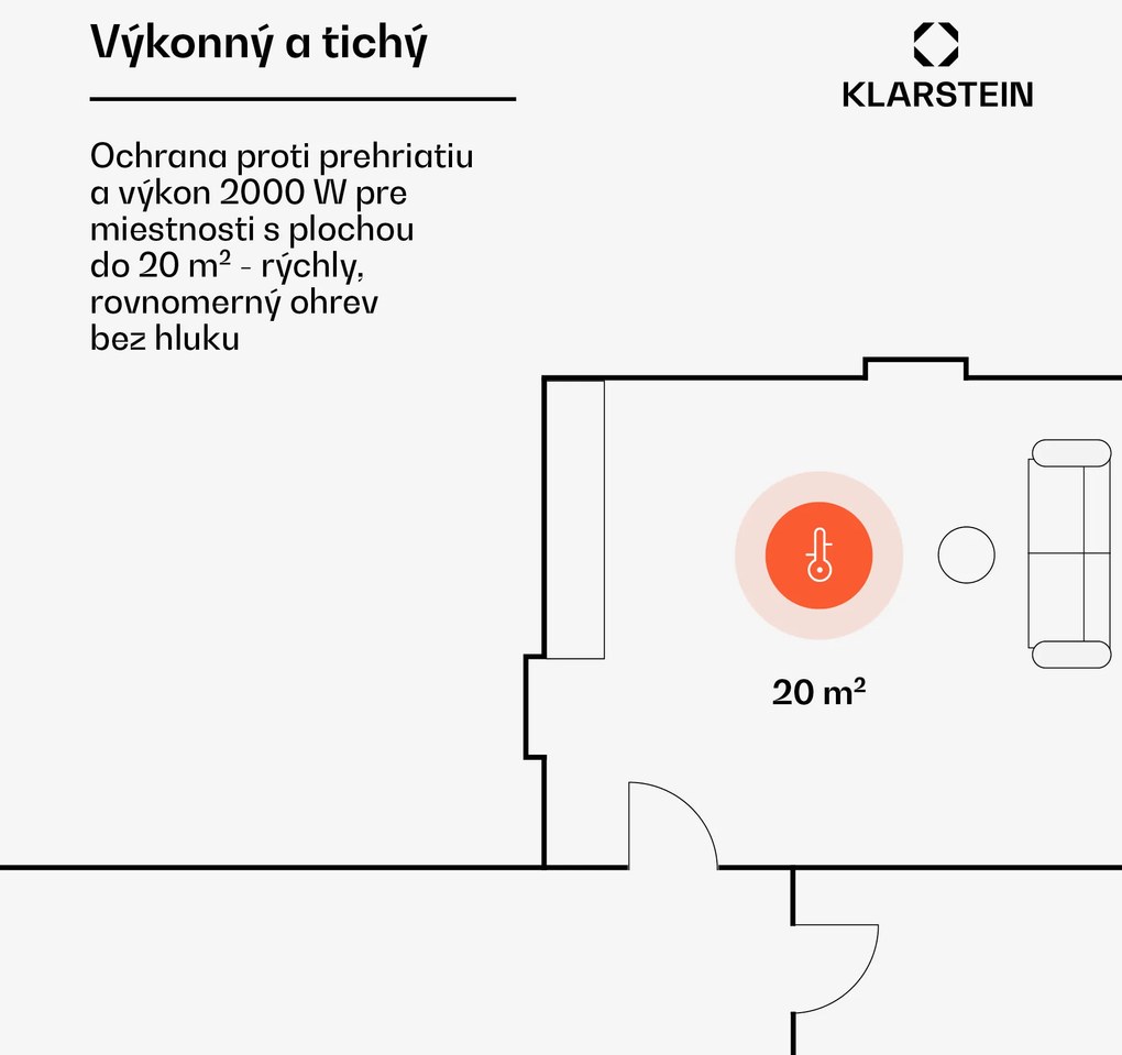 Klarstein Bornholm, konvektor, 2000 W, LED displej, 2 stupne ohrevu, čierny