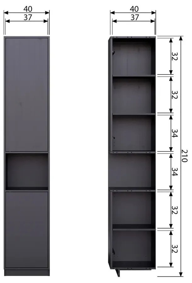 Čierna modulárna skrinka z borovicového dreva 40x210 cm Finca – WOOOD