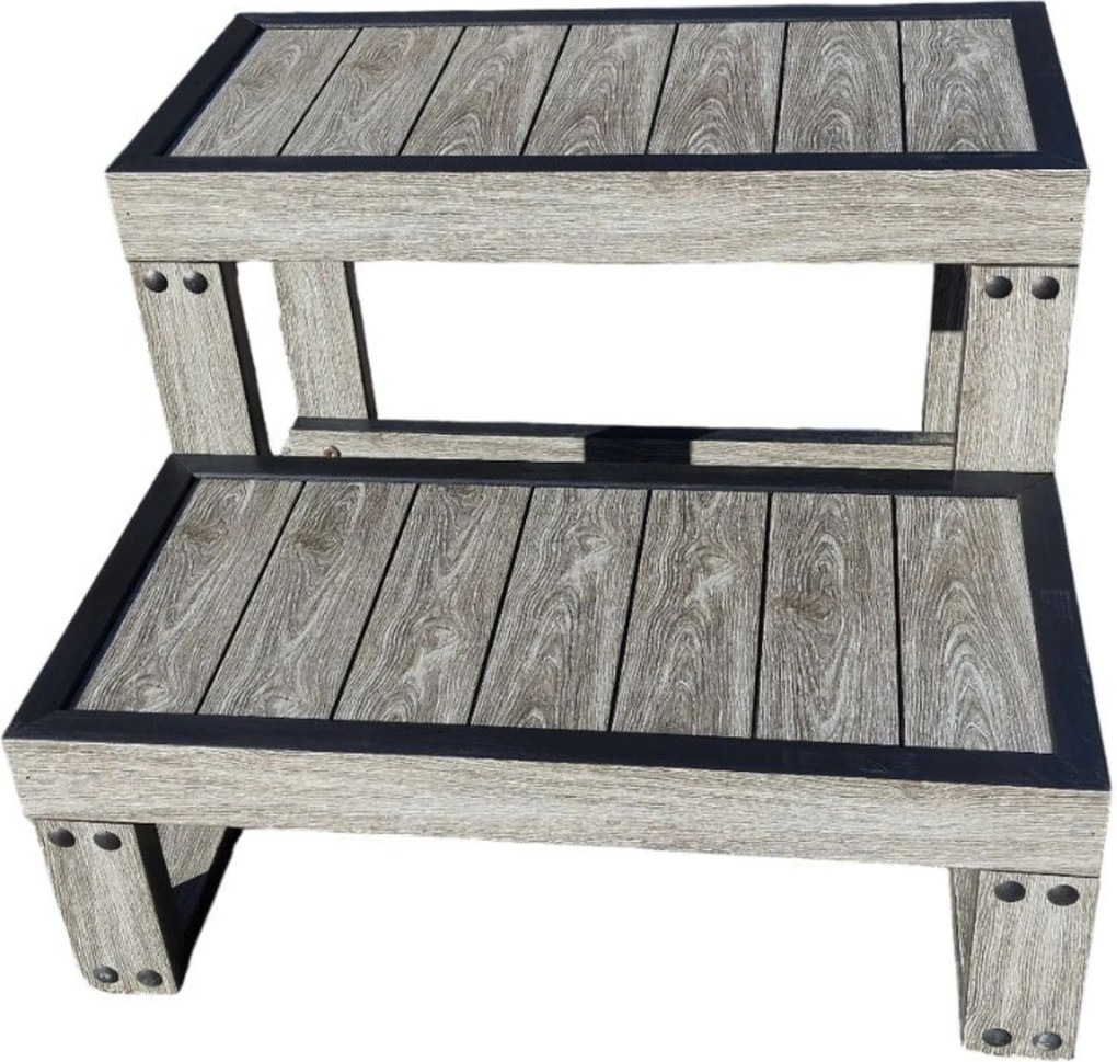 Schodíky do vírivky do vane s hydromasážou pre záhradnú lavičku, šedé, hladké