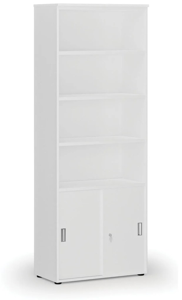 Kombinovaná kancelárska skriňa PRIMO WHITE, zasúvacie dvere na 2 poschodia, 2128 x 800 x 420 mm, biela