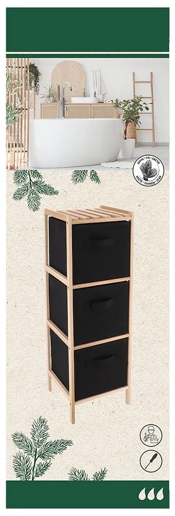 Polička do kúpeľne Fresi, čierna/s drevenými prvkami
