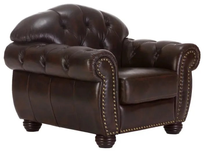 furniture-nabytek.cz - Masívne kreslo Chesterfield Hereford z pravej kože, hnedé – 112×96×94 cm