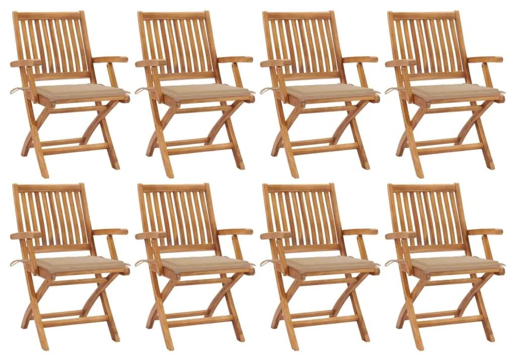 Skladacie záhradné stoličky s podložkami 8 ks tíkový masív 3072780