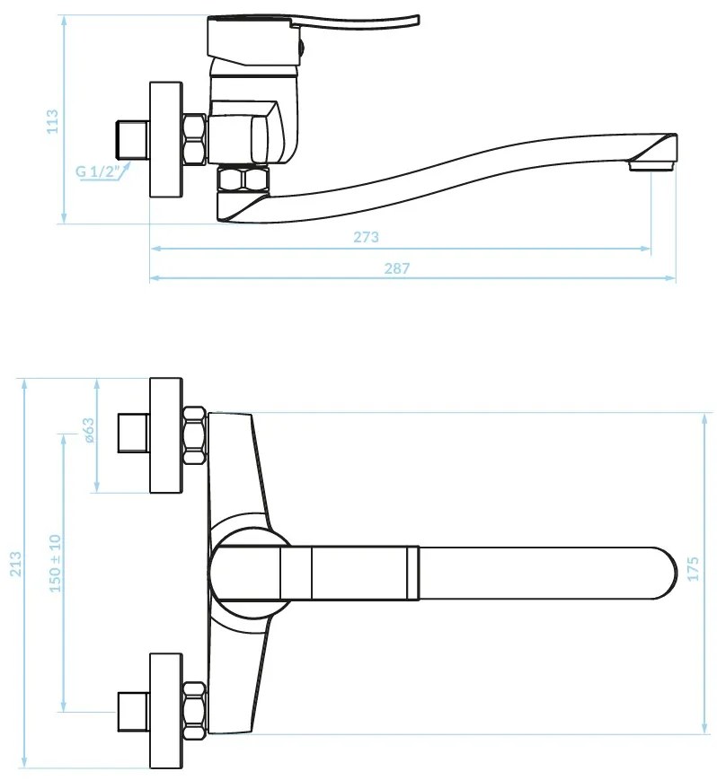 Kuchinox Madera, nástenná drezová batéria 150mm, chrómová, LAV-BQM_080D