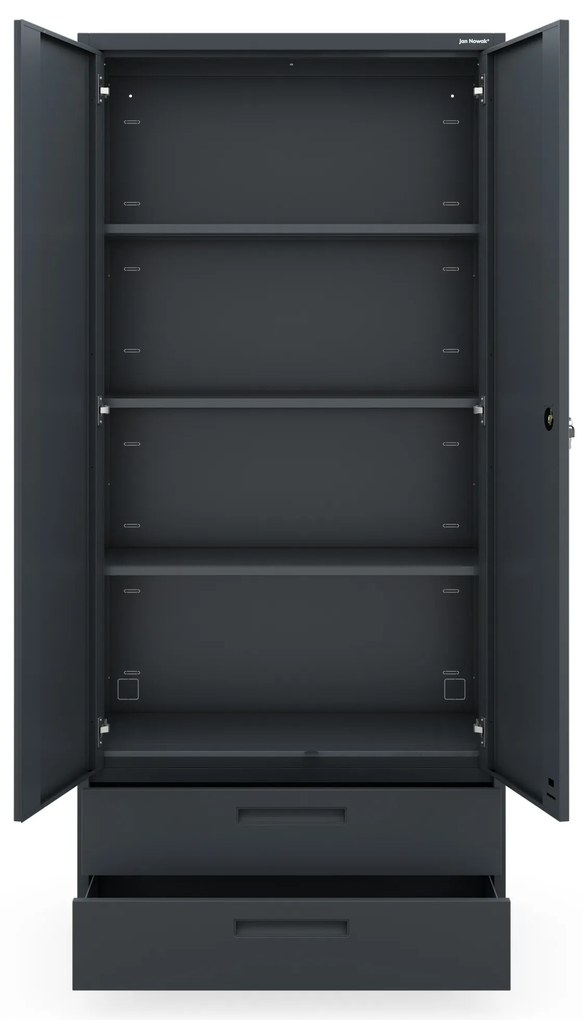 Kovová skriňa MEGAN – antracitová, dvojitá zásuvka, 195 cm