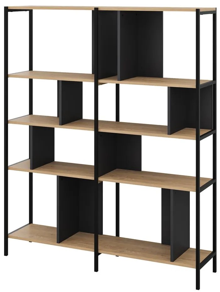 Knižnica v dekore duba v čierno-prírodnej farbe 144x175 cm Alabama – Marckeric