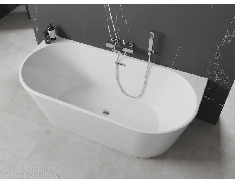 Mexen Oval, voľne stojaca nástenná vaňa 160 x 80 cm, biela, chrómový prepad, 52671608000-01