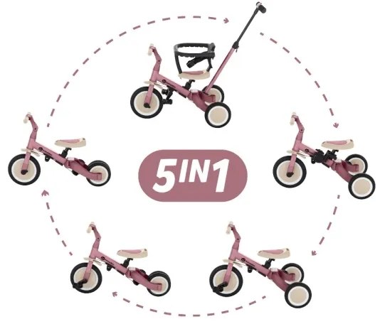 PETITE&MARS - Detská trojkolka 5v1 TURBO Dusty Rose