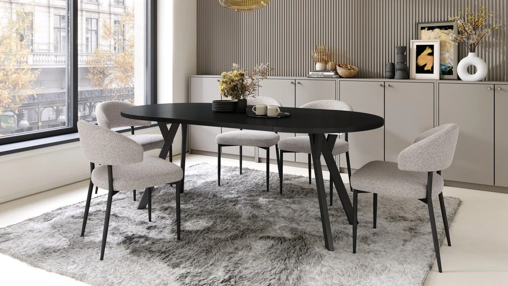 ALMO 100 Čierny/čierne nohy - OKRÚHLY LOFTOVÝ/INDUSTRIÁLNY ROZKLADACÍ STÔL DO OBÝVAČKY/JEDÁLNE