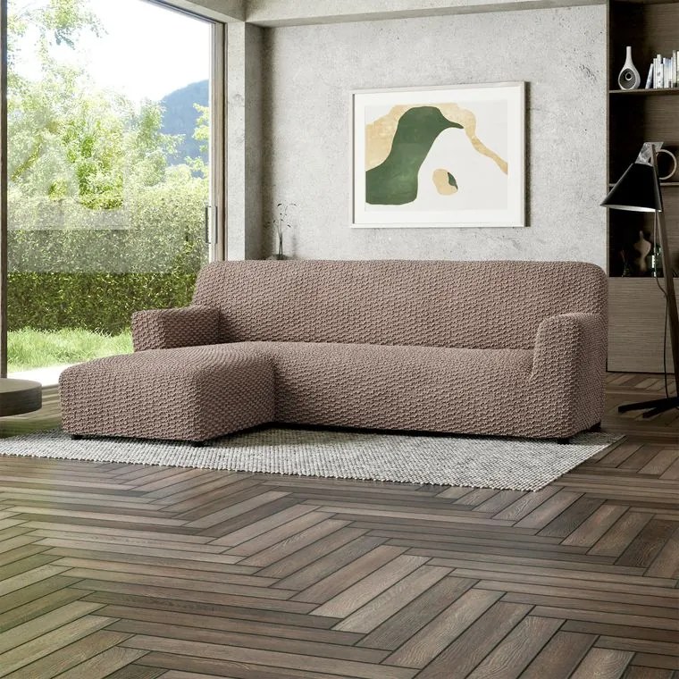 Bielastické poťahy MOSAICO orieškové sedačka s otomanom vľavo (š. 170 - 300 cm)