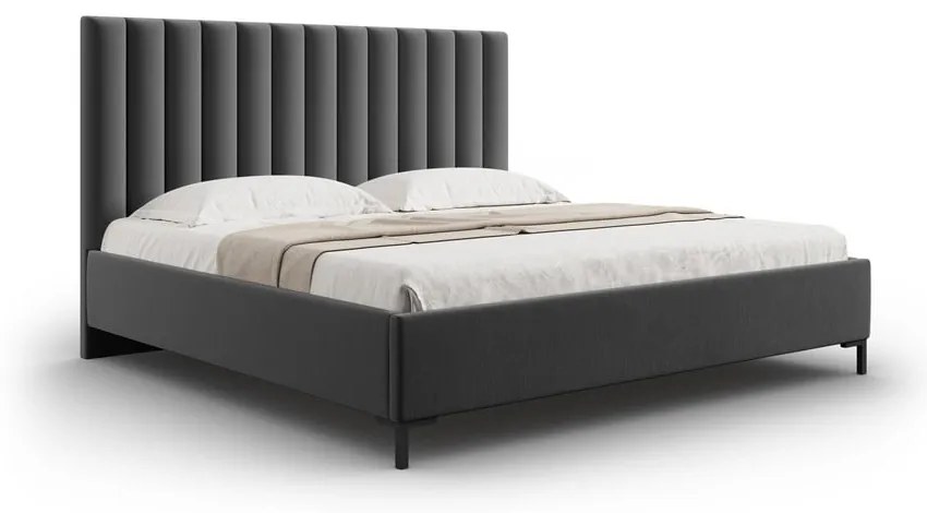Tmavosivá čalúnená dvojlôžková posteľ s úložným priestorom s roštom 140x200 cm Casey – Mazzini Beds