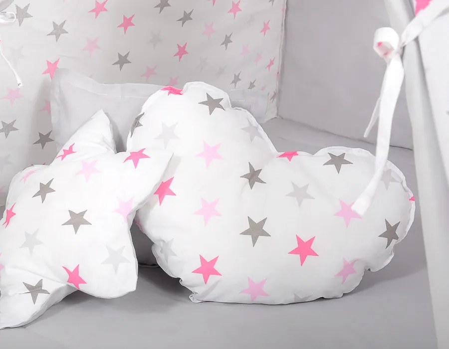 Bobono Stan Teepee pre deti + podložka na hranie + vankúše + ozdobné perie - Stars pink-grey/grey