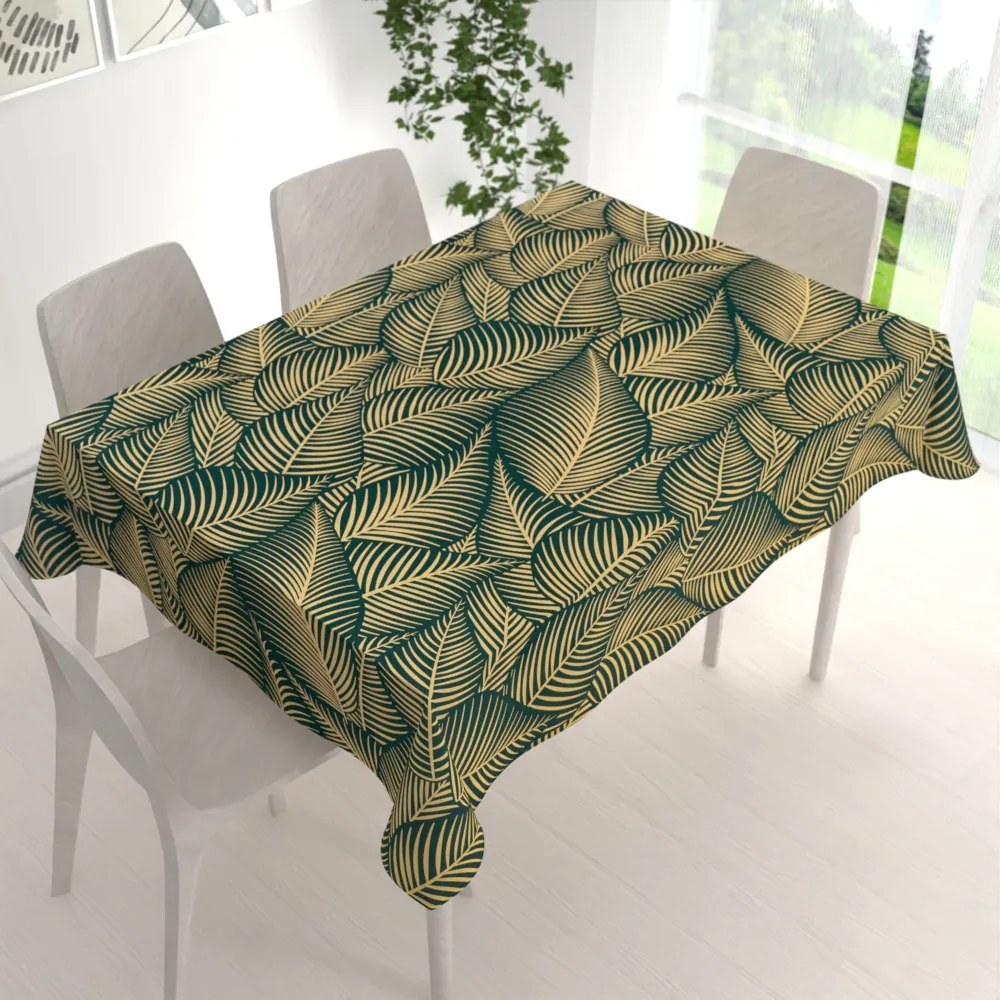 Biante Bavlnený obdĺžnikový obrus Sandra SA-569 Veľké béžové listy na zelenom 60x100 cm