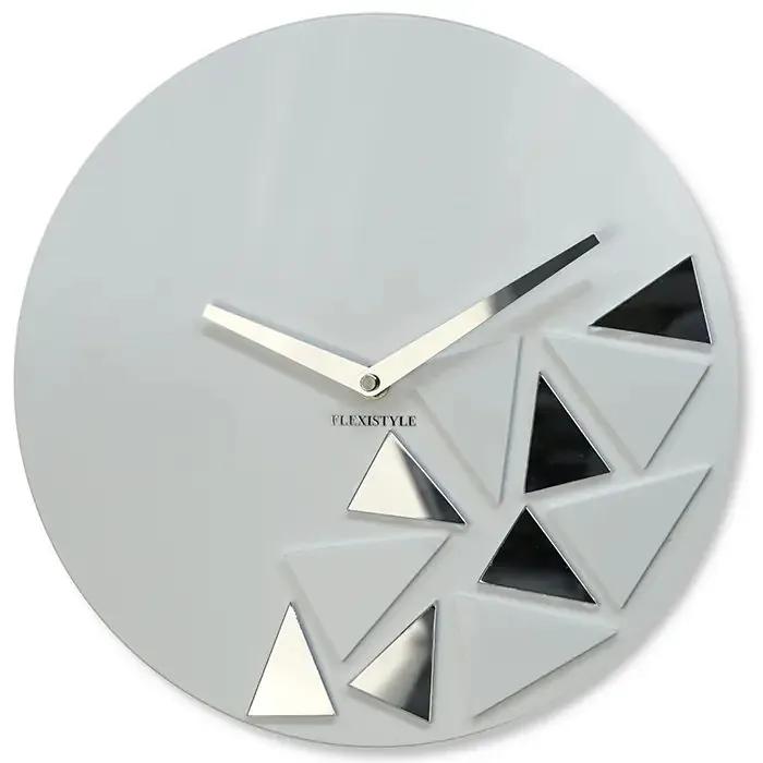 Nástenné akrylové hodiny TRIANGLES biely mat 30cm