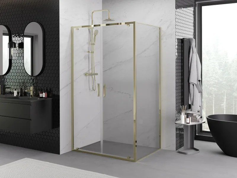 Mexen Exo, výklopný sprchový kút 80 x 85 cm, číre sklo, zlatá, 8182-080-085-50-00