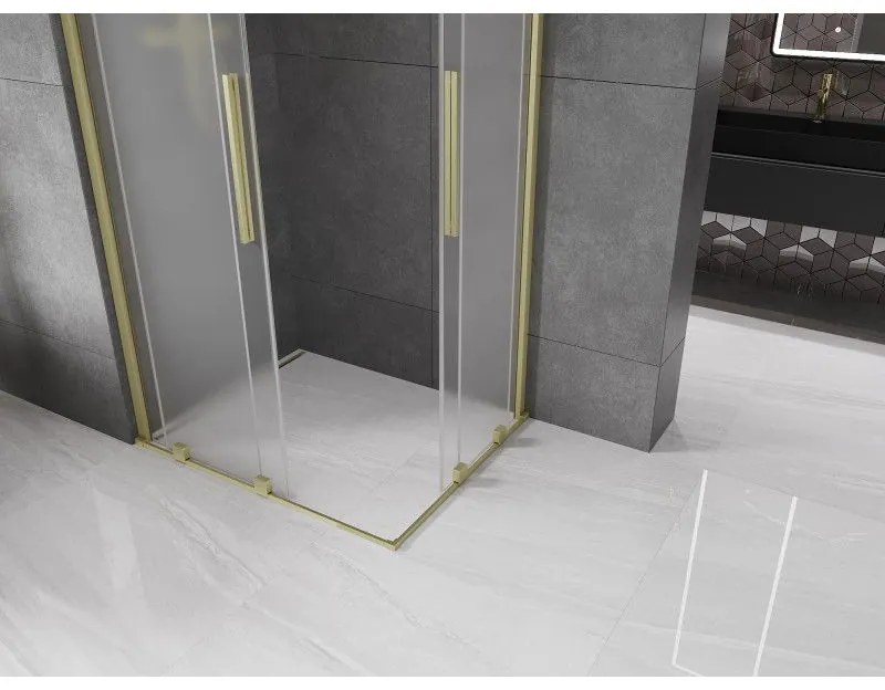 Mexen Velar Duo, sprchový kút s posuvnými dverami 100 x 90 cm, 8mm sklo námraza, zlatá matná, 871-100-090-32-55