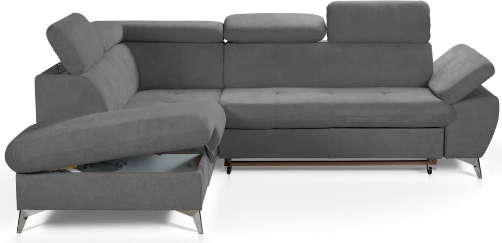 Rohová sedacia súprava Gisele, stredne šedá látka, ľavý roh