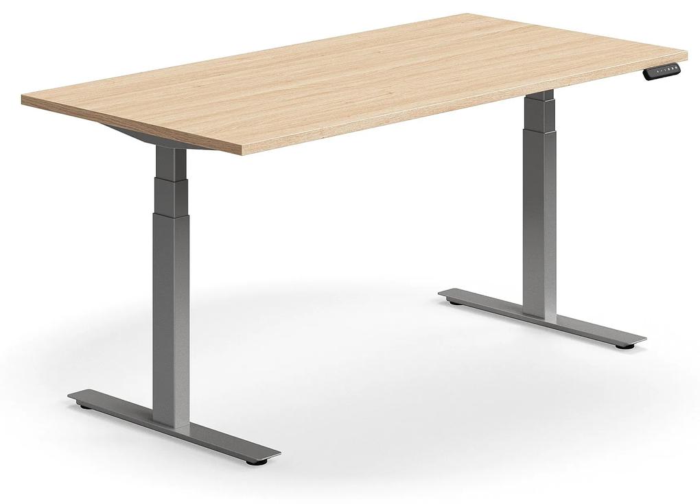Výškovo nastaviteľný stôl QBUS, rovný, 1600x800 mm, strieborný rám, dub