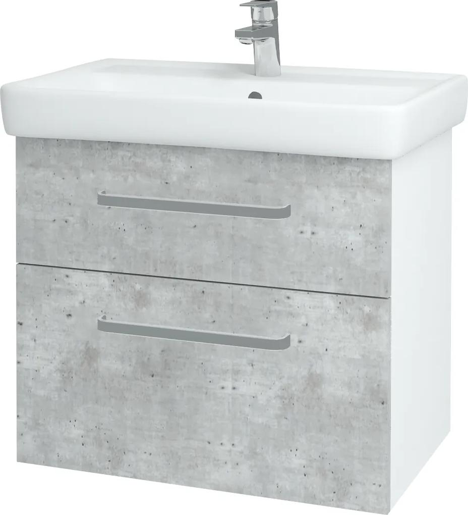 Dřevojas - Koupelnová skříň Q MAX SZZ2 70 - N01 Bílá lesk / Úchytka T01 / D01 Beton (67499A)