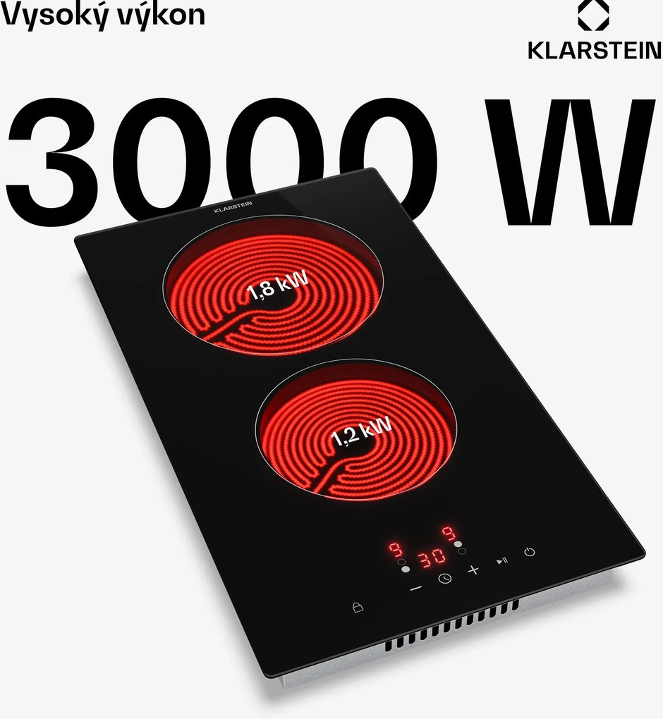 Klarstein Hito sklokeramická varná doska | 2 varné zóny | 3000 W | 9 výkonových stupňov | 30 cm
