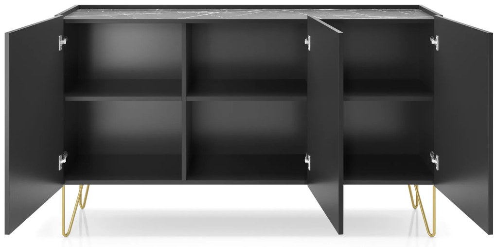 Komoda Harmony Va 144 cm čierna/čierny mramor