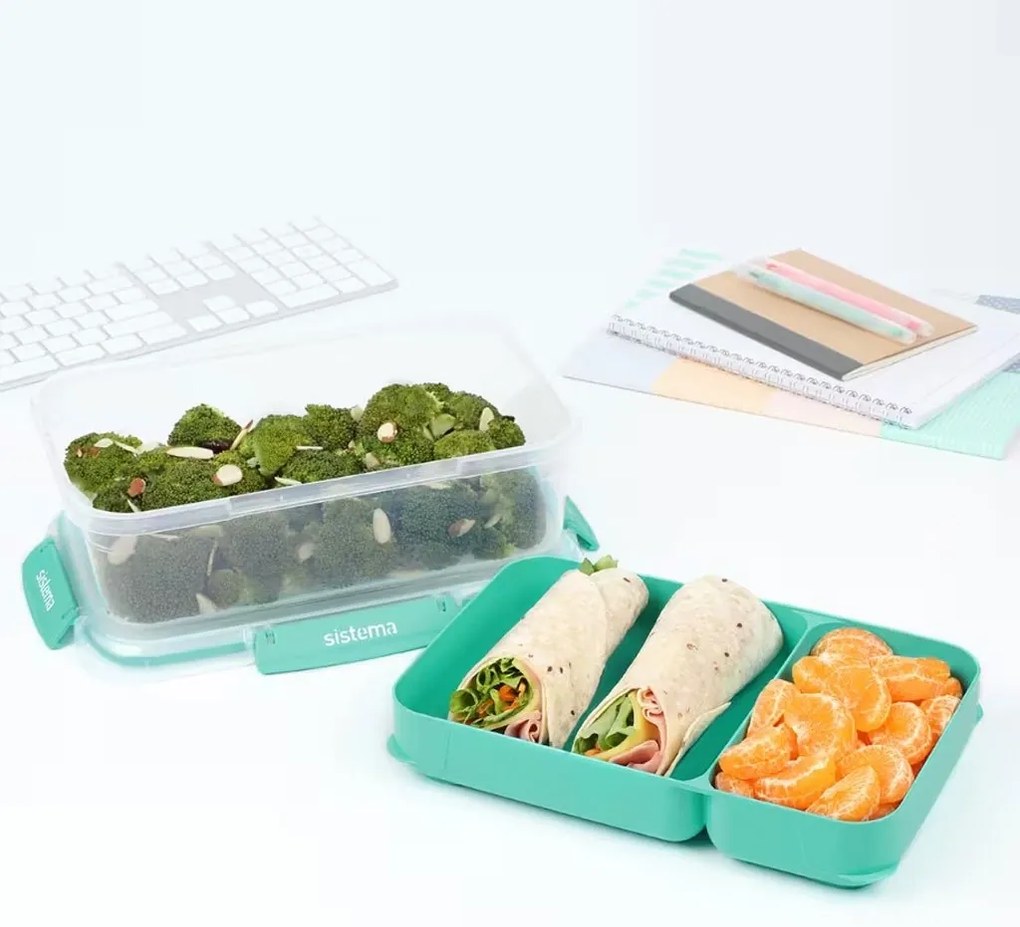SISTEMA Súprava 4 krabičiek 2v1 na obed SISTEMA, 2x2,2l + 2x1l, modrá a zelená
