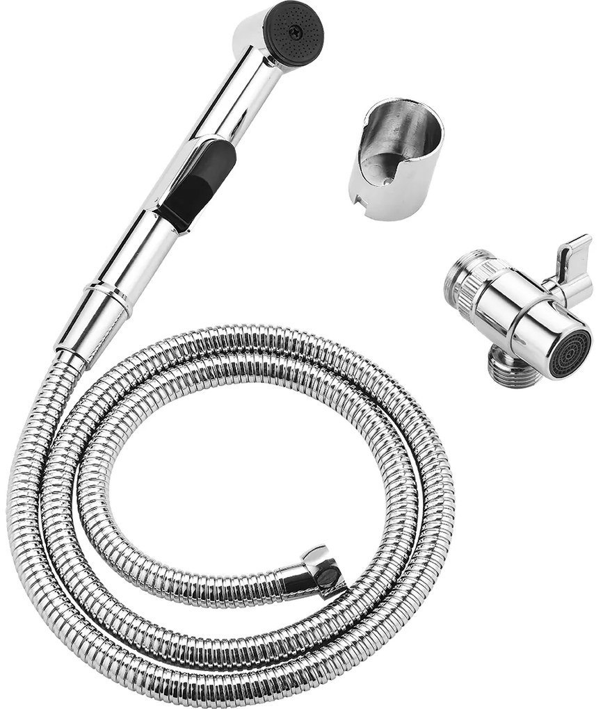 Laveo Fen, bidetová hlavica s hadicou 150cm, nástenným držiakom a prepínačom prúdu vody, čierna, NAF_71BD, chrómová, LAV-NAF_01PD