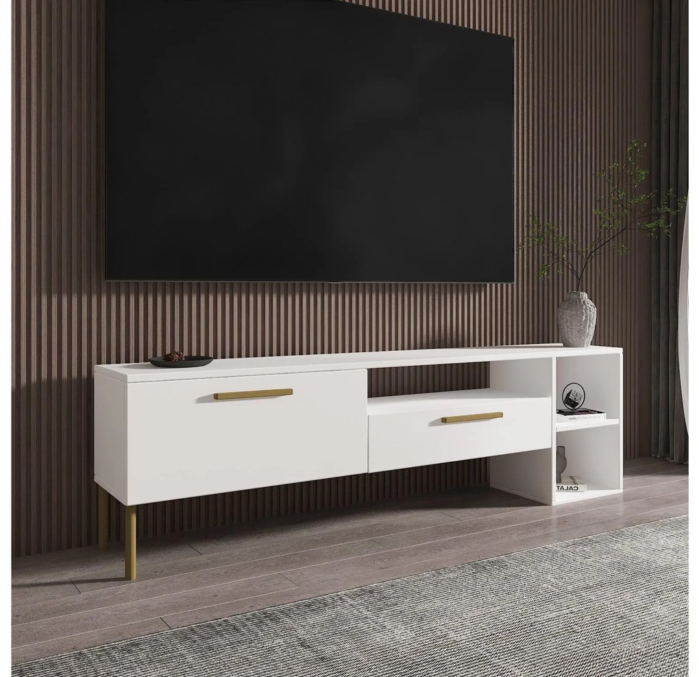 TV stolík/skrinka Sipete (biela + zlatá) . Akcia -19%. Vlastná spoľahlivá doprava až k Vám domov. 1095178