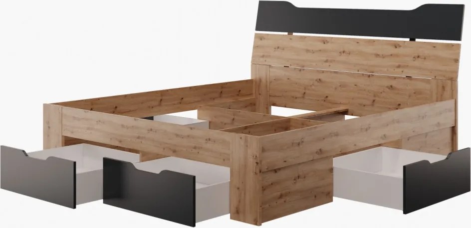 Posteľ s úložnými zásuvkami Asko 180x200 cm, dub artisan/antracit