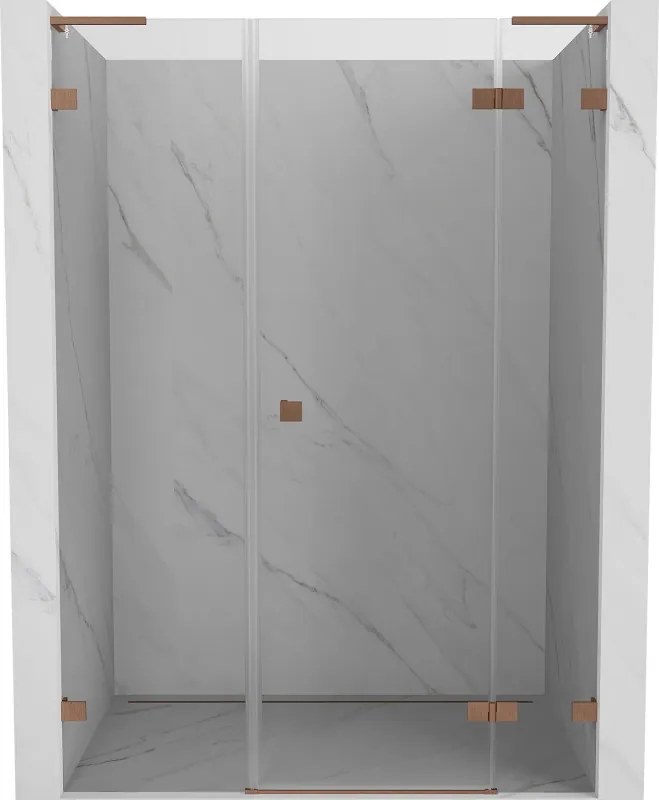 Mexen Lunar L, otočné sprchové dvere pravé 150 cm, 8mm číre sklo, medený matný profil, 834SL-150-050-65-00-P