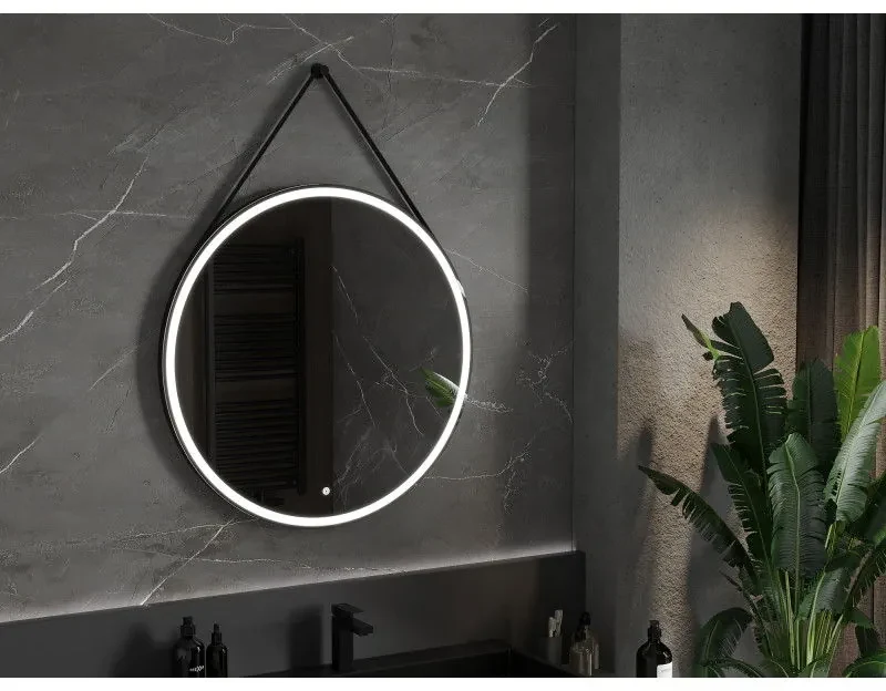 Mexen Reni, LED kúpeľňové zrkadlo s podsvietením 90x90 cm, 6000K, čierny rám, ochrana proti zahmlievaniu, 9812-090-090-611-70