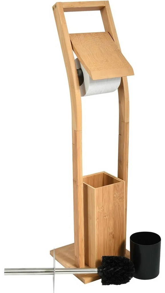 MSV Bambusový stojan na toaletný papier s kefou 16 x 29 x 70 cm