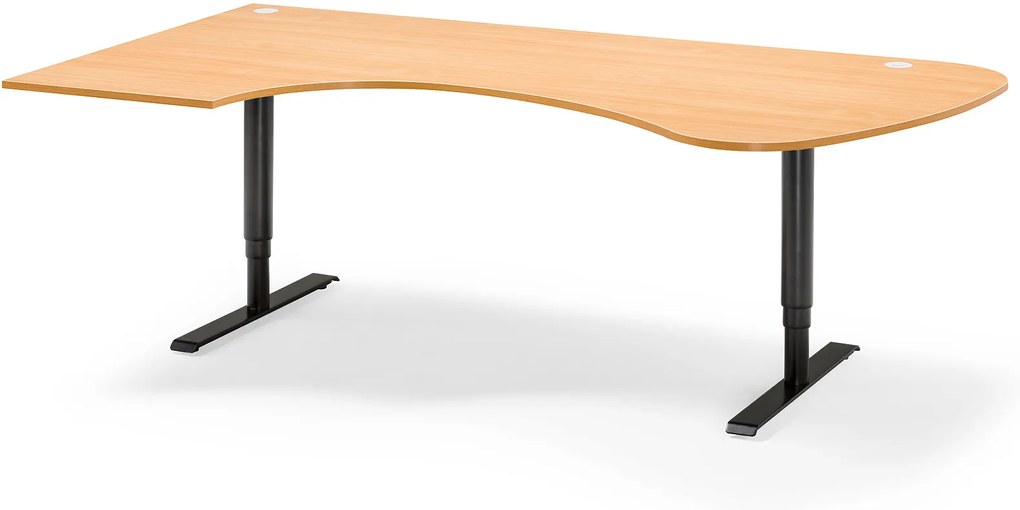 Výškovo nastaviteľný stôl Adeptus, ľavý, 2200x1200 mm, buk lam./čierna