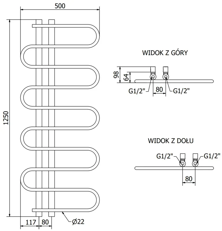 Mexen Kiso vykurovacie teleso 1250 x 500 mm, 256 W, čierna, W114-1250-500-00-70